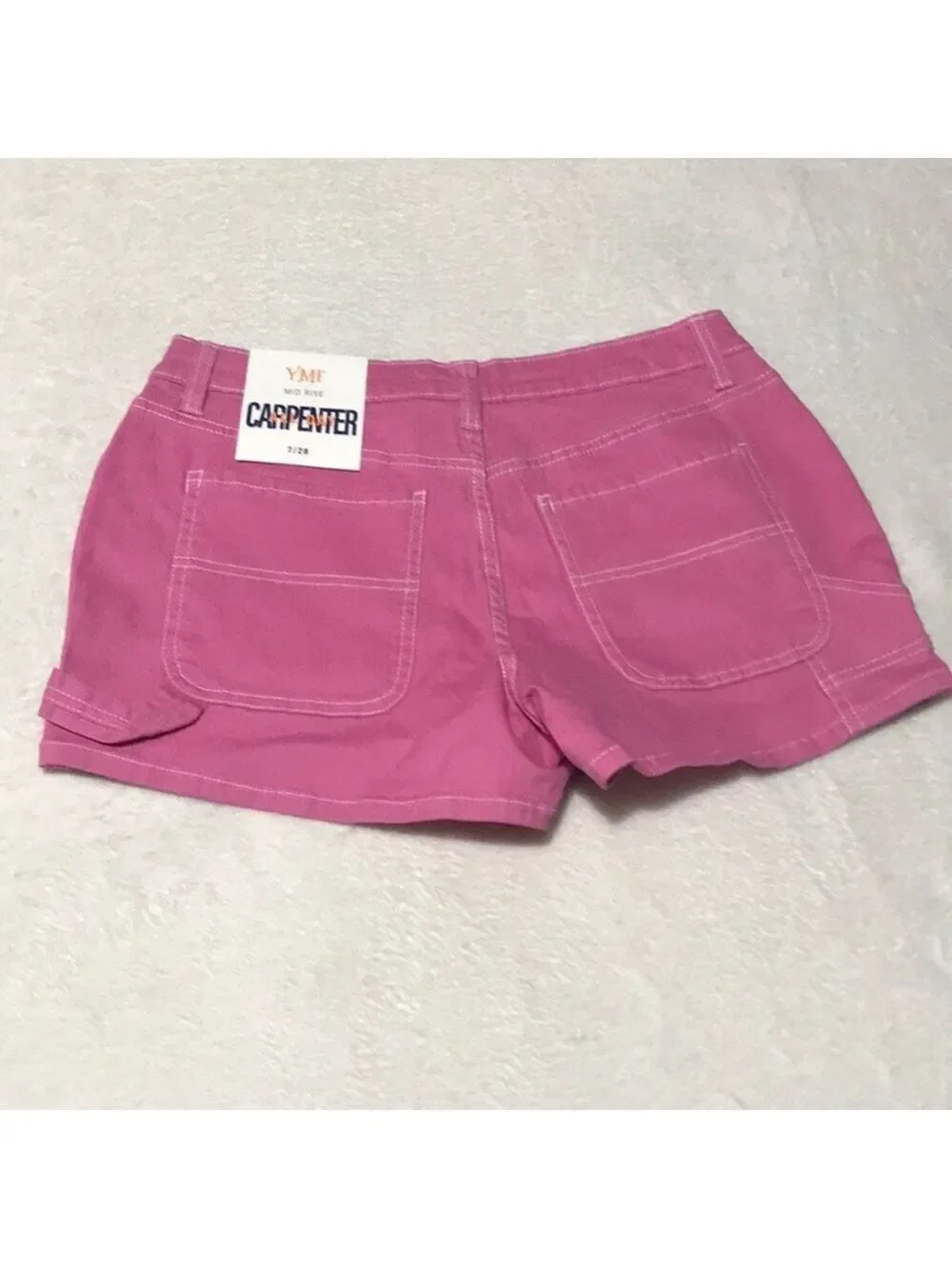 YMI Pink Women's Mid-Rise CARPENTER Cotton Shorts Sz 7/28